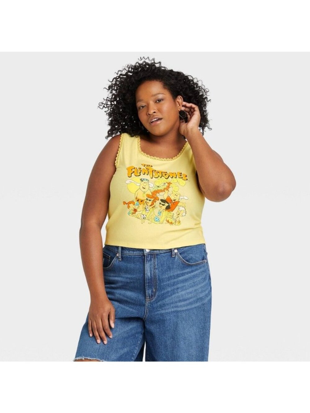 The Flintstones Women's Plus Size Cropped Graphic Tank Top Yellow Size 2X - Picture 2 of 6